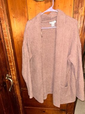 cupcakes & cashmere Plush Open-Front Cardigan in Mauve Pink